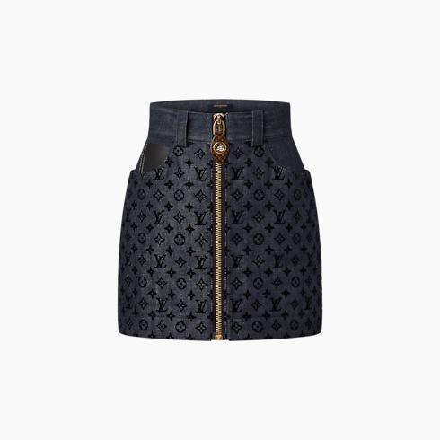 Flocked Monogram Denim Mini Skirt