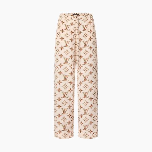 Floral Monogram Wide-Leg Pajama Pants