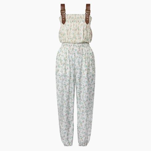 Floral Print Leather Strap Jumpsuit
