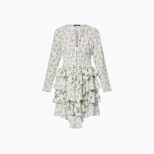 Floral Print Long-Sleeved Tiered Dress