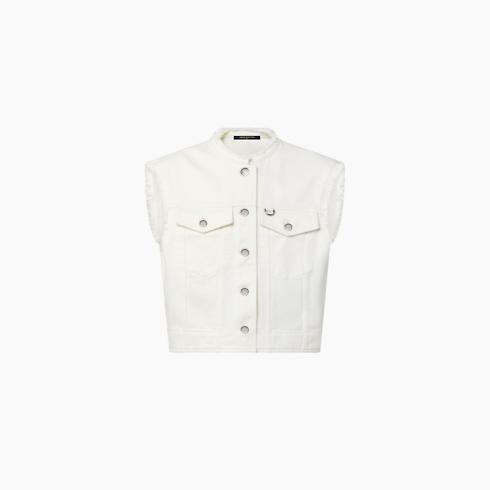 Frayed Hem Sleeveless Denim Jacket