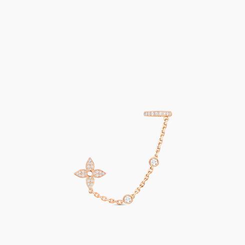 Idylle Blossom Mono Chain Earrings, Pink Gold And Diamonds - Per Unit