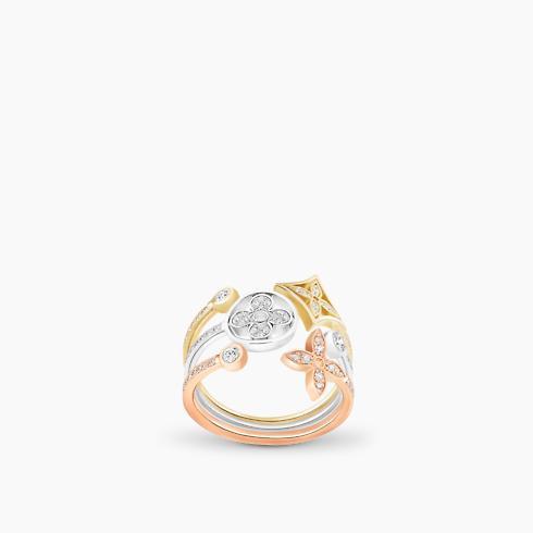 Idylle Blossom Paved Ring, 3 Golds And Diamonds