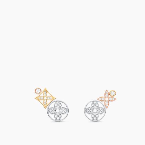 Idylle Blossom Studs, 3 Golds And Diamonds