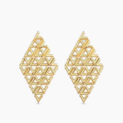 LV Volt Mesh Earrings, Yellow Gold And Diamonds