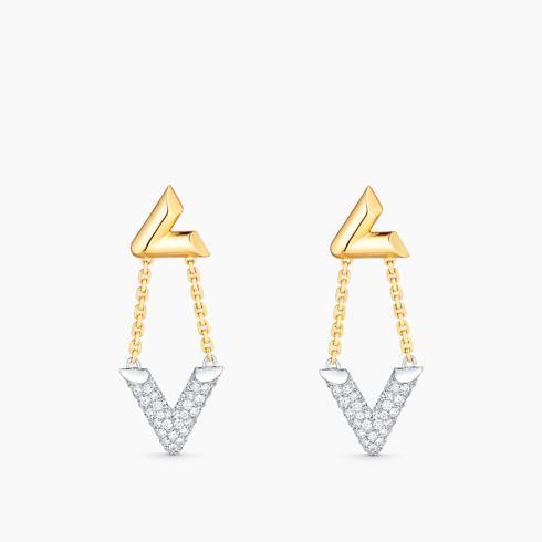 LV Volt Upside Down Earrings, Yellow Gold, White Gold And Diamonds