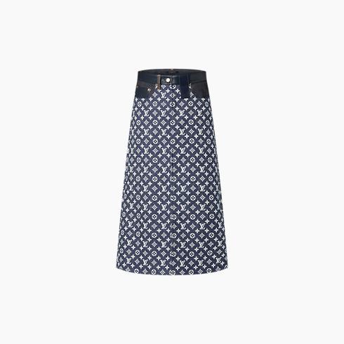 Monogram Denim Midi Skirt