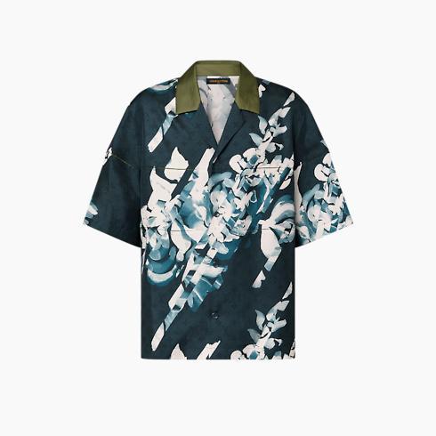 Monogram Printed Short-Sleeved Silk Shirt