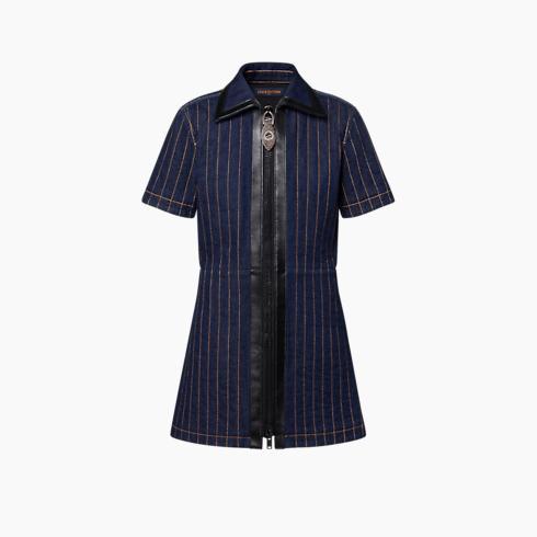 Pinstripe Denim Zip-Up Dress