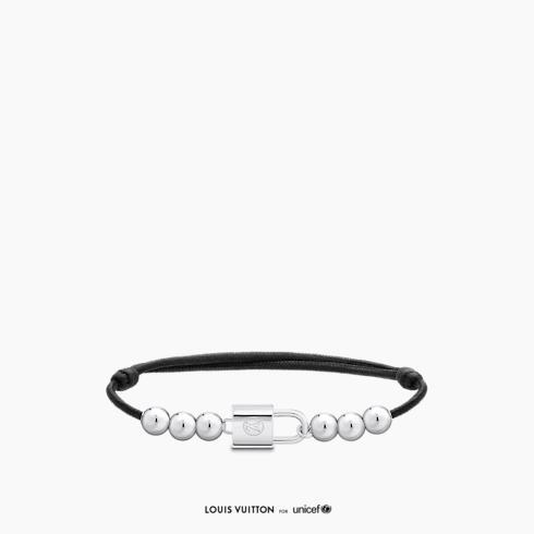 Silver Lockit Beads Bracelet, Silver and Black Polyester Cord