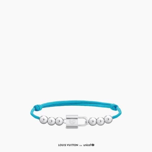Silver Lockit Beads Bracelet, Silver and Blue Polyester Cord