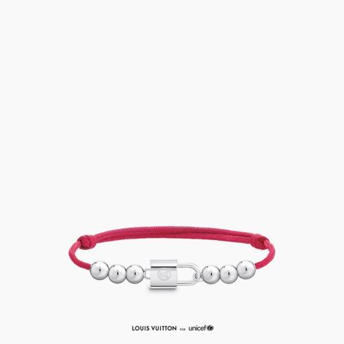 Silver Lockit Beads Bracelet, Silver and Red Polyester Cord