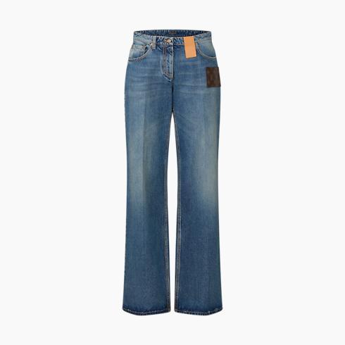 Stonewashed Monogram Patch Boot-Cut Jeans