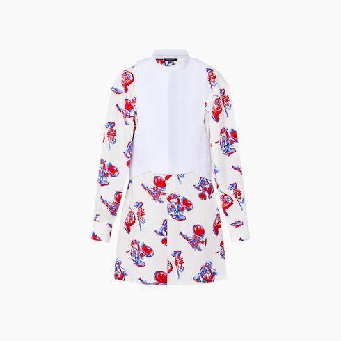 Trumpet Print Bib Shirt Dress