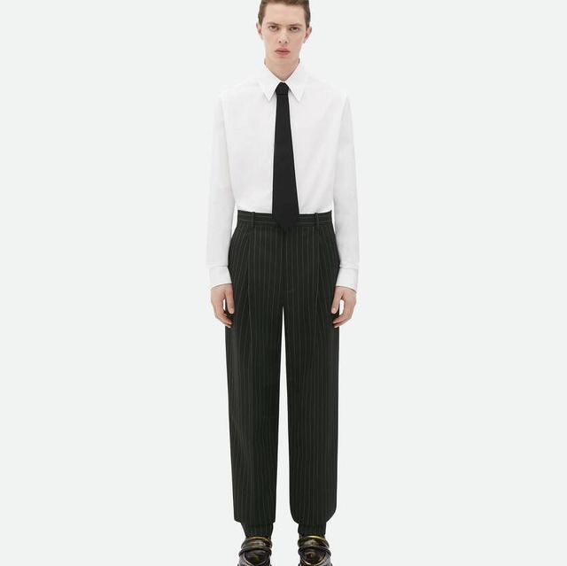 Wool Pinstripe Straight Leg Pants