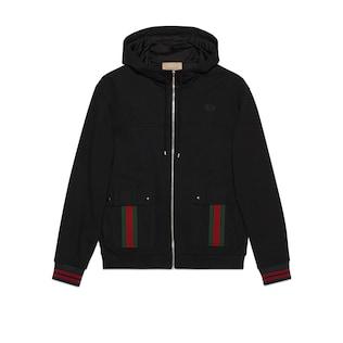 Cotton Jersey Hooded Jacket With Web