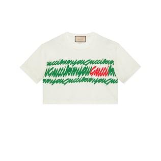 Cotton Jersey Printed Cropped T-Shirt