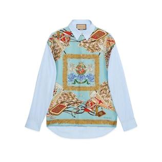 Cotton Poplin With Crest Print