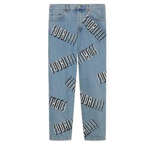 Denim Carrot Pant With Fuori!! Print