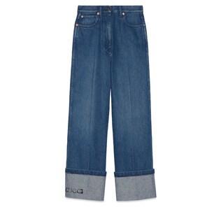 Denim Pant With Gucci Print
