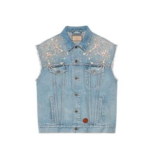 Denim Vest With Crystal Trim