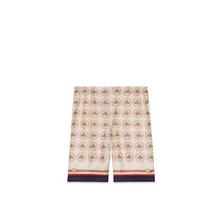 Equestrian Print Silk Twill Shorts