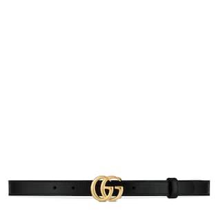Gg Marmont Thin Leather Belt With Shiny Buckle