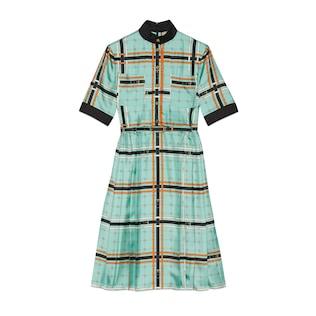 Gg Belt Print Silk Dress