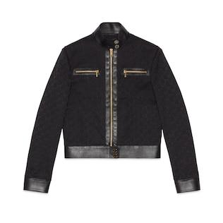 Gg Canvas and Leather Jacket