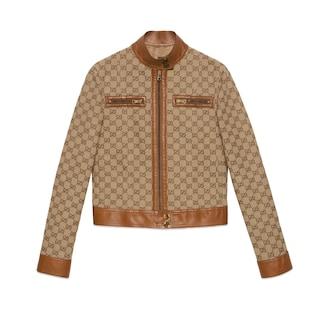 Gg Canvas Jacket With Leather Trim
