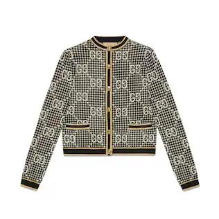 Gg Wool Blend Jacquard Cardigan
