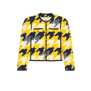 Geometric Houndstooth Print Viscose Jacket