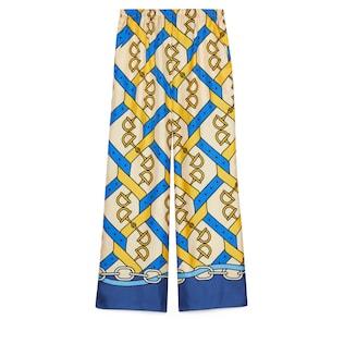 Horsebit Strap Print Silk Pant