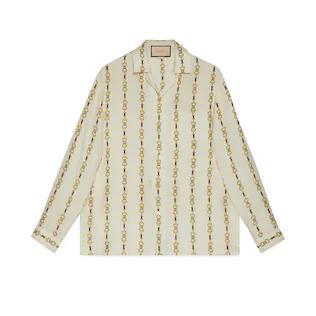 Interlocking G Horsebit Print Silk Shirt