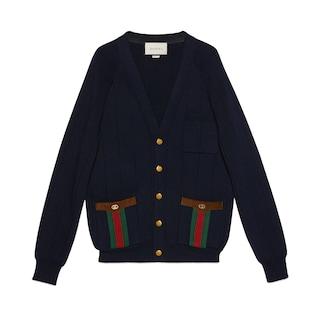Knit Wool Blend Cardigan With Web