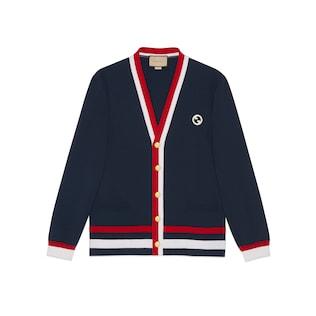 Knit Wool Cardigan With Patch