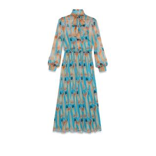 Lipstick and Tool Print Silk Dress