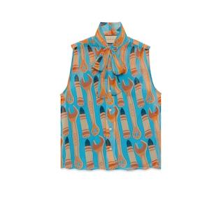 Lipstick and Tool Print Silk Shirt