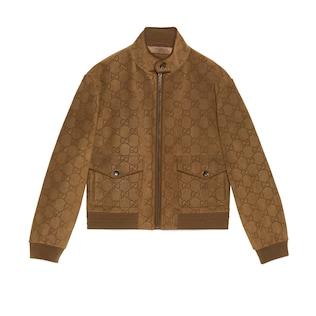 Perforated Leather Bomber Jacket With Gg