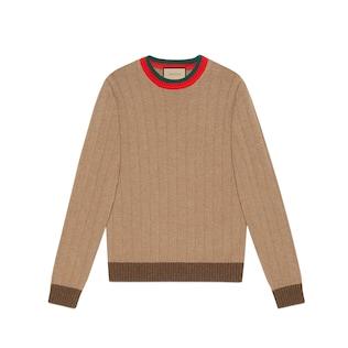 Rib Knit Camel Sweater With Web