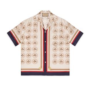 Silk Twill Equestrian Print Shirt