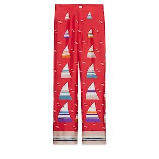 Striped Boat Print Silk Pant