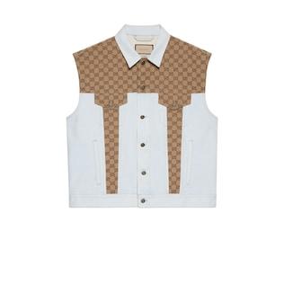 Washed Organic Denim Vest With Gg