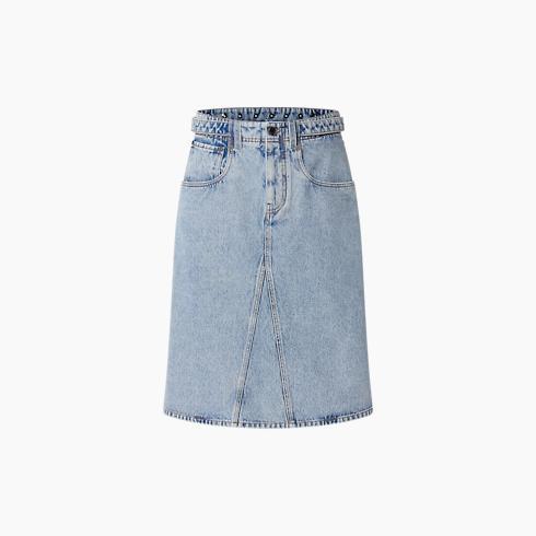 Bleached Denim Midi Skirt