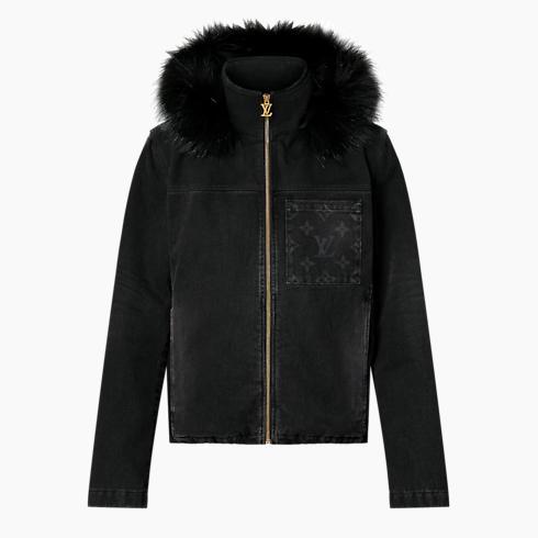 Denim Blouson With Fur Hood