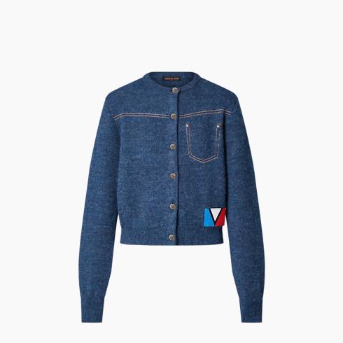Denim-Effect Knit Cardigan