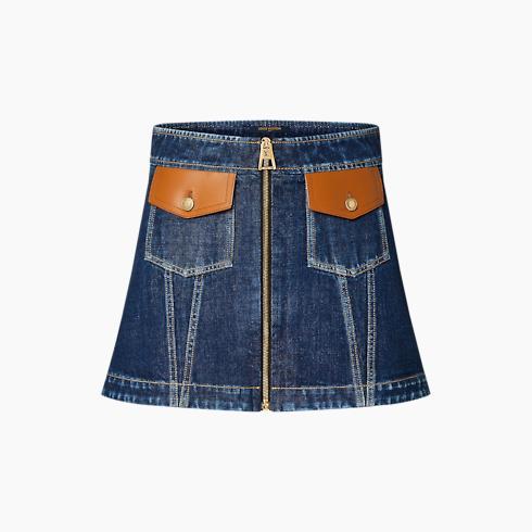 Leather Accent Denim Mini Skirt