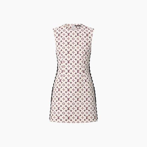 Leather Trim Tricolor Monogram Dress