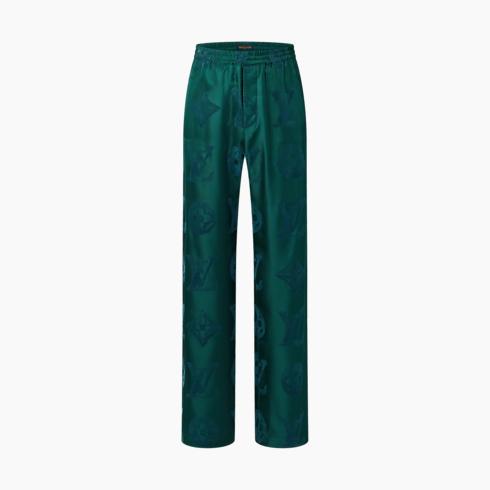 Monogram Flocked Silk Drawstring Pants