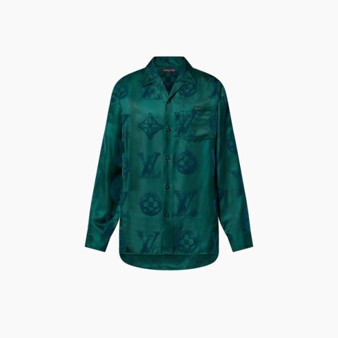 Monogram Flocked Silk Long-Sleeved Shirt